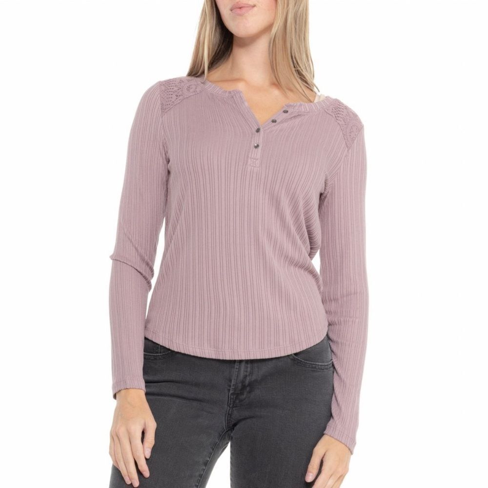 Lucky Brand Pink Cloud Ribbed Cozy Long Sleeve Henley Shirt